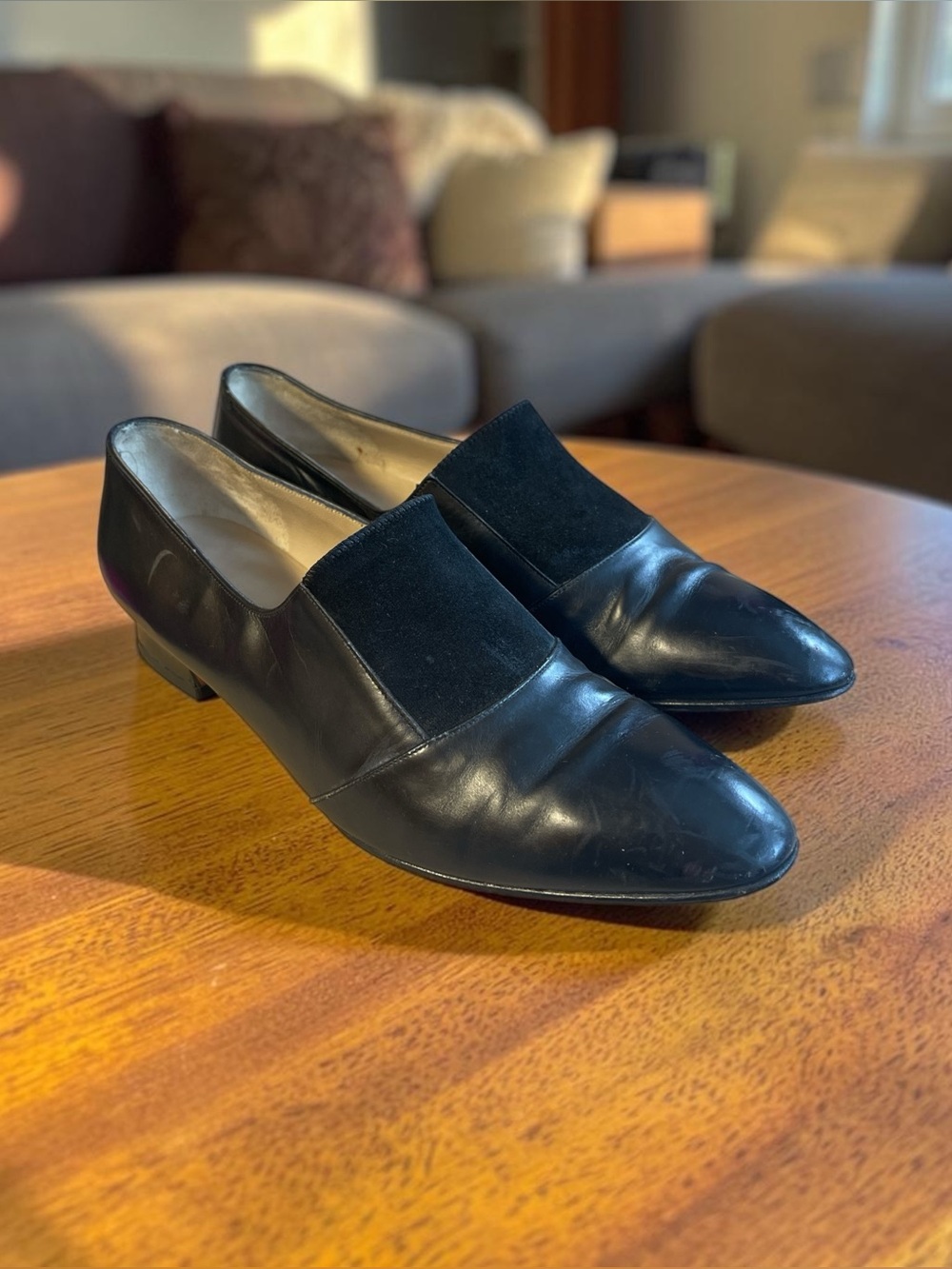 Vintage Salvatore Ferragamo Black Leather & Suede Slip-On Loafers Size 8 B
